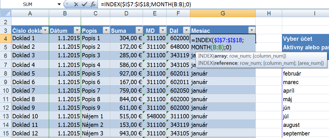 doplneni mesicu funkci idnex excel